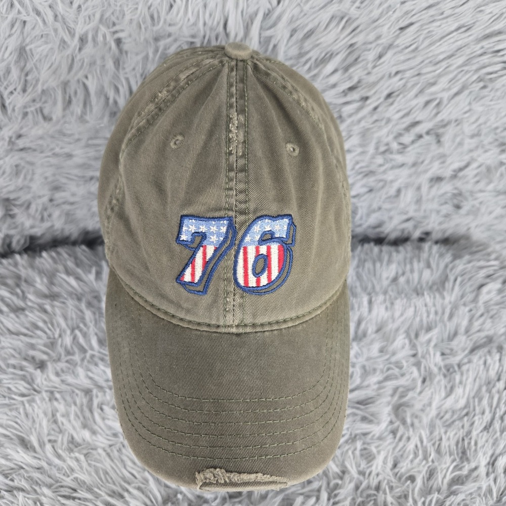 Fossil OSFA Olive Green 76 USA Distressed Cotton Tuck Strap With‎ Slide Hat
